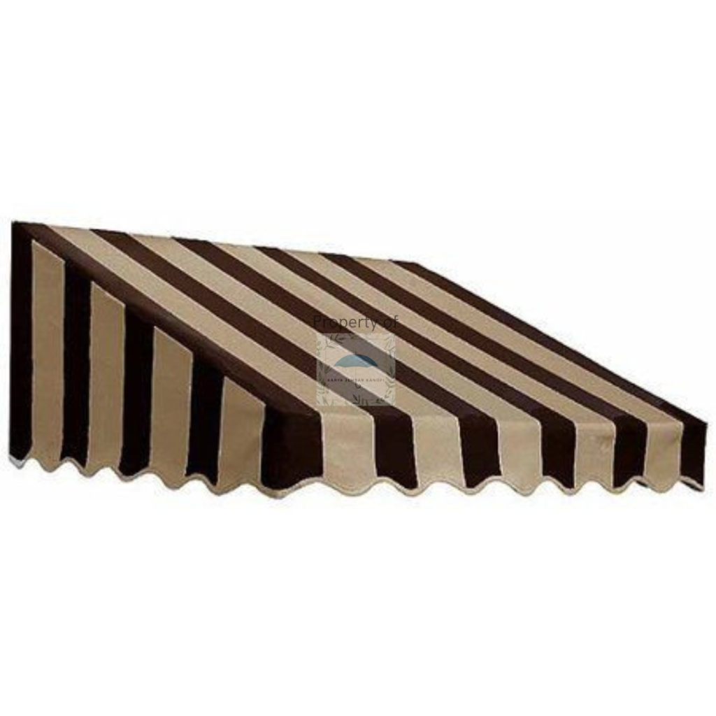 Desain kanopi kain jendela dengan rangka besi hollow hitam dan kain motif elegan